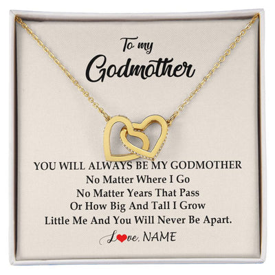 Interlocking Hearts Necklace 18K Yellow Gold Finish | Personalized Godmother Necklace From Goddaughter Niece You Will Always Be My Godmother Birthday Mothers Day Christmas Customized Gift Box Message Card | siriusteestore