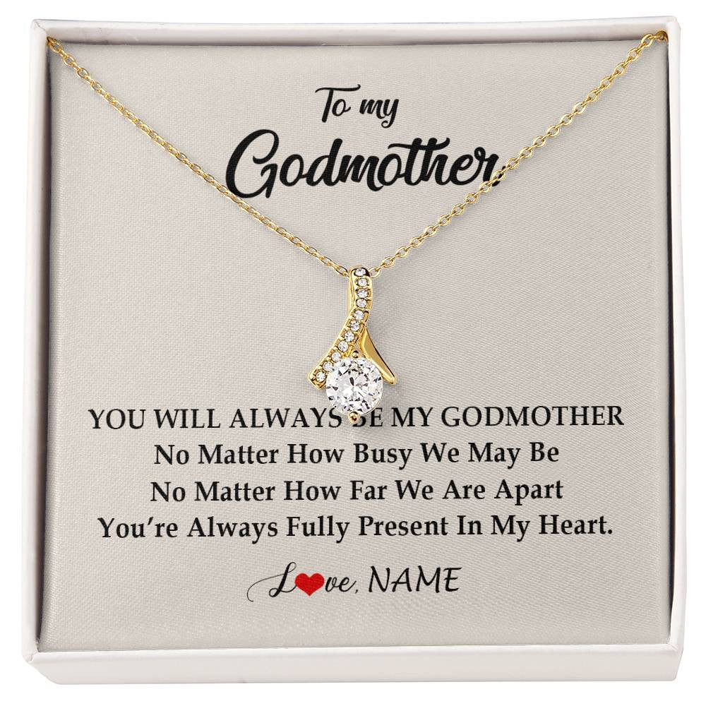 Alluring Beauty Necklace 18K Yellow Gold Finish | Personalized Godmother Necklace From Goddaughter Niece You're Always In My Heart Godmother Birthday Mothers Day Christmas Customized Gift Box Message Card | siriusteestore