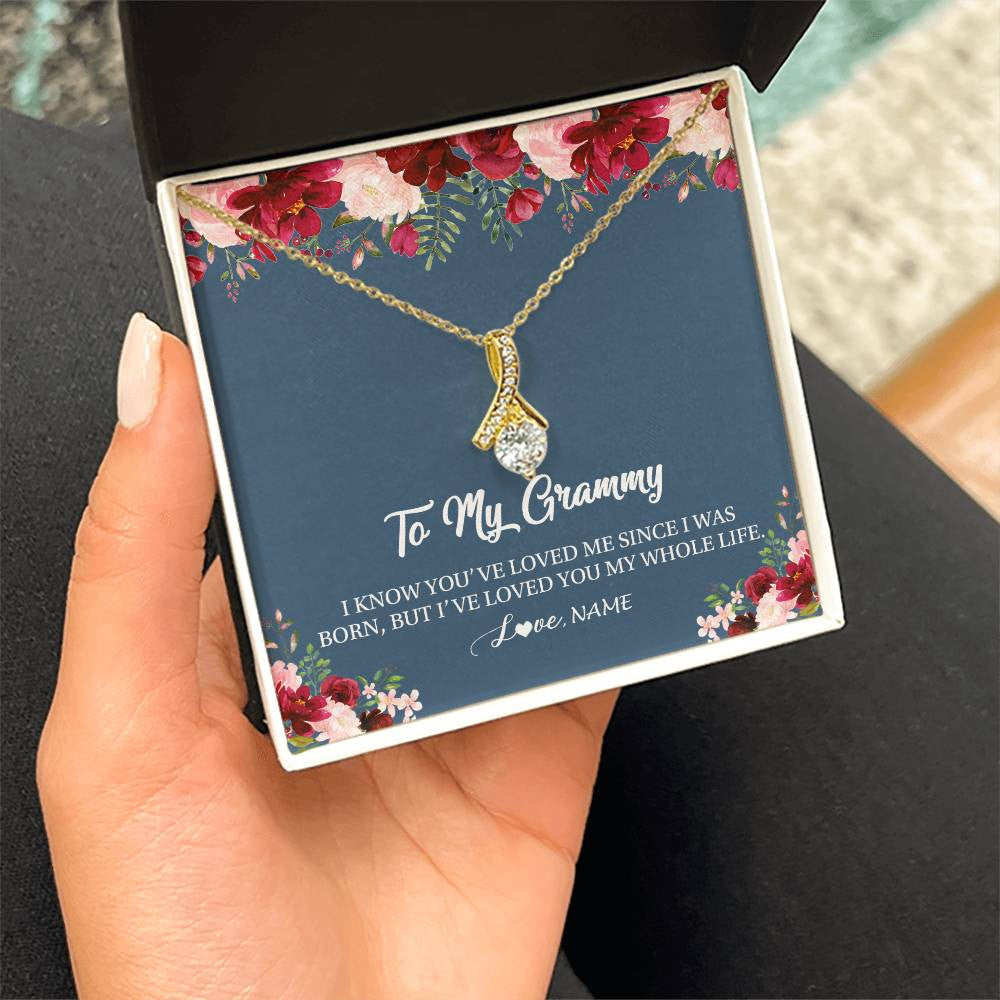 Alluring Beauty Necklace 18K Yellow Gold Finish | Personalized Grammy Necklace From Grandkids Granddaughter Grandson I've Loved You My Whole Life Floral Grammy Birthday Mothers Day Christmas Customized Message Card | siriusteestore