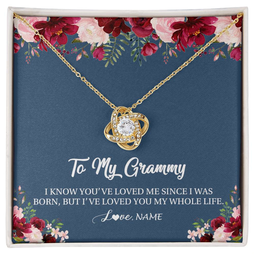 Love Knot Necklace 18K Yellow Gold Finish | Personalized Grammy Necklace From Grandkids Granddaughter Grandson I've Loved You My Whole Life Floral Grammy Birthday Mothers Day Christmas Customized Message Card | siriusteestore