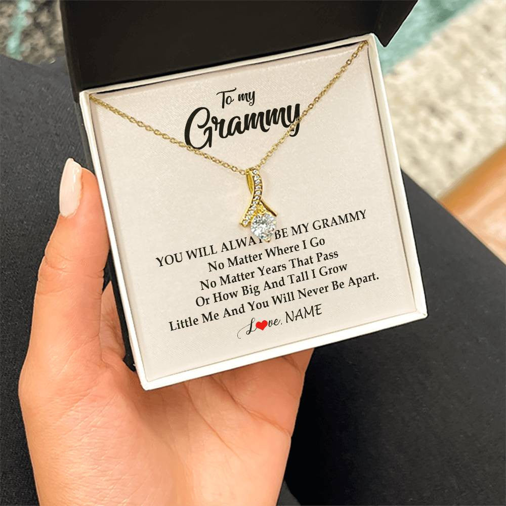 Alluring Beauty Necklace 18K Yellow Gold Finish | Personalized Grammy Necklace From Grandkids Granddaughter Grandson You Will Always Be My Grammy Birthday Mothers Day Christmas Customized Gift Box Message Card | siriusteestore