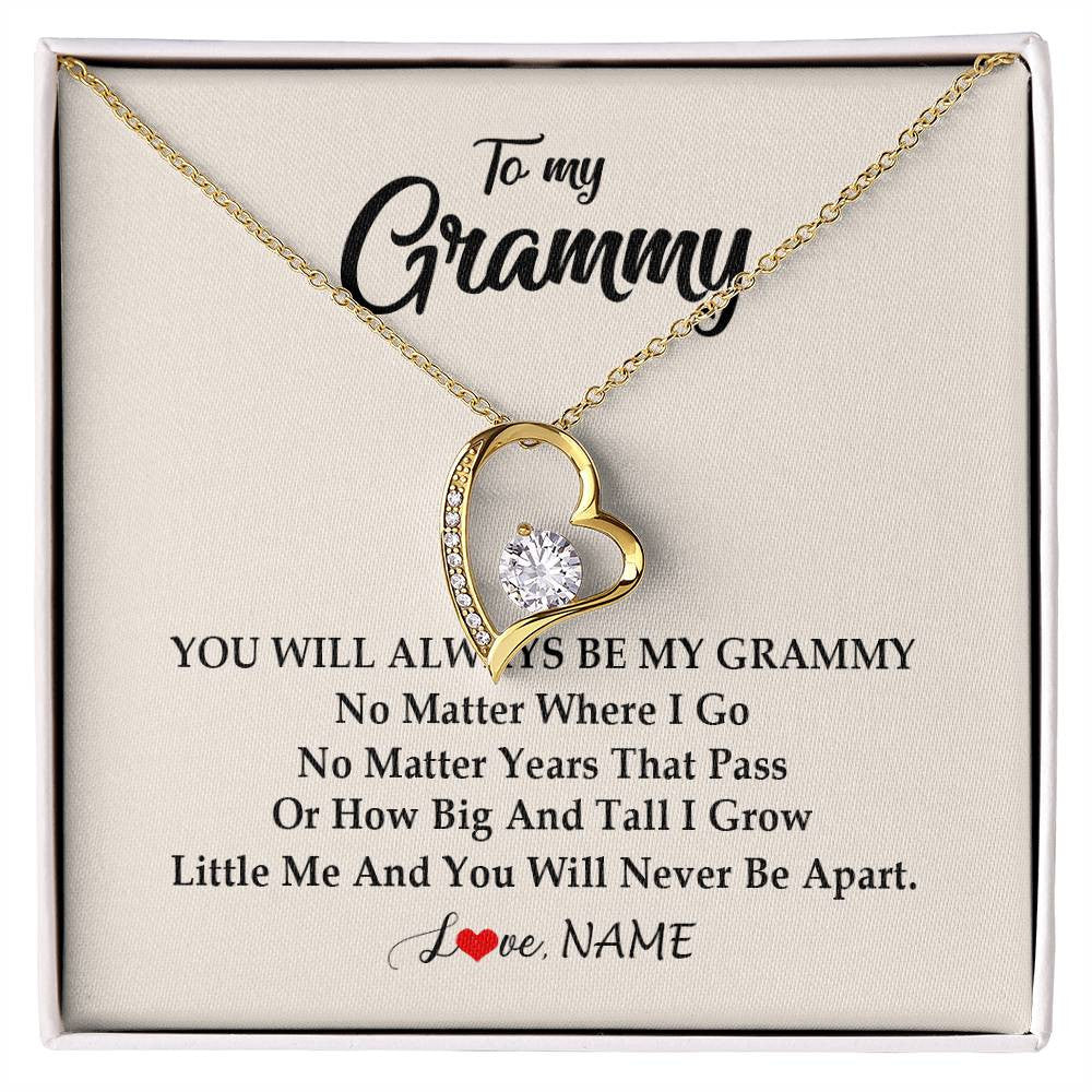 Forever Love Necklace 18K Yellow Gold Finish | Personalized Grammy Necklace From Grandkids Granddaughter Grandson You Will Always Be My Grammy Birthday Mothers Day Christmas Customized Gift Box Message Card | siriusteestore
