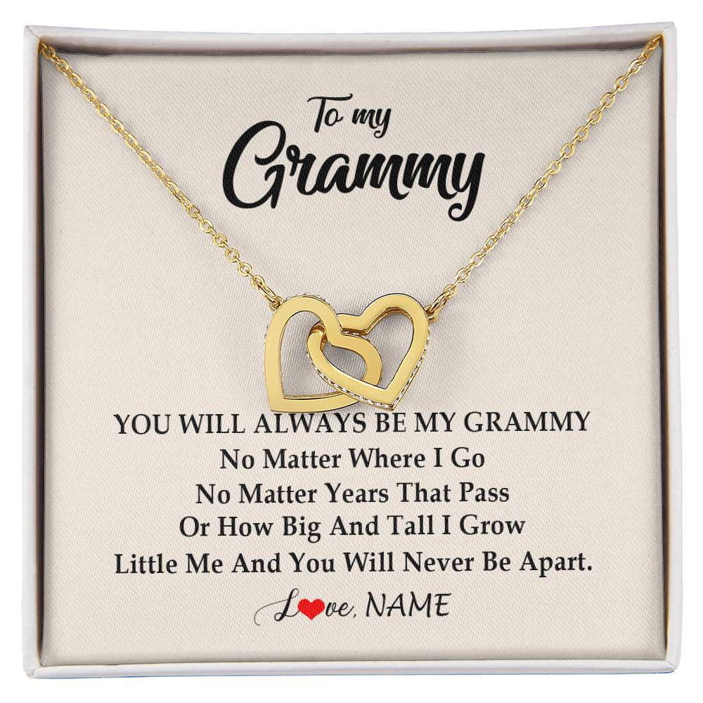 Interlocking Hearts Necklace 18K Yellow Gold Finish | Personalized Grammy Necklace From Grandkids Granddaughter Grandson You Will Always Be My Grammy Birthday Mothers Day Christmas Customized Gift Box Message Card | siriusteestore