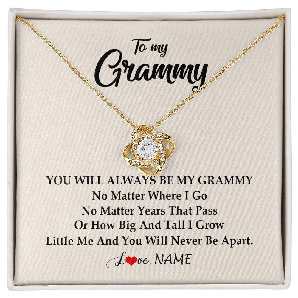 Love Knot Necklace 18K Yellow Gold Finish | Personalized Grammy Necklace From Grandkids Granddaughter Grandson You Will Always Be My Grammy Birthday Mothers Day Christmas Customized Gift Box Message Card | siriusteestore