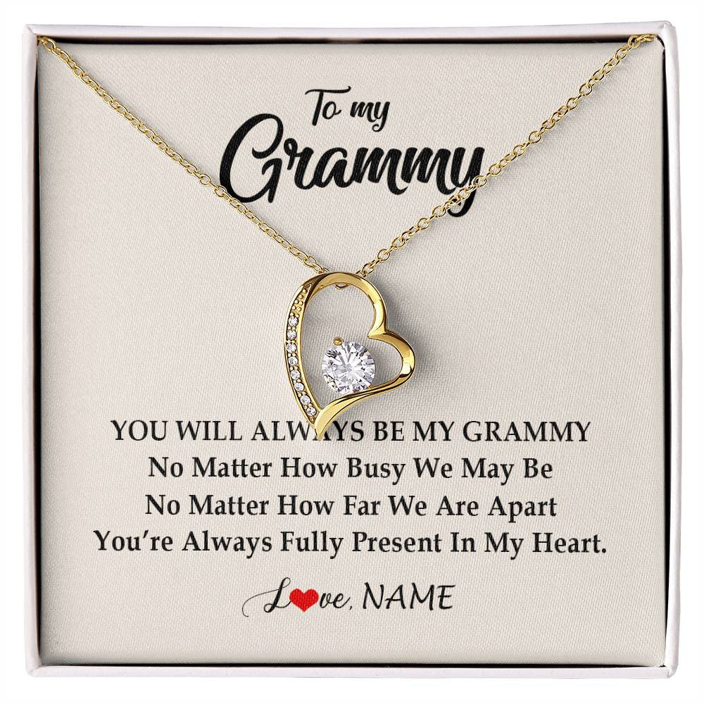 Forever Love Necklace 18K Yellow Gold Finish | Personalized Grammy Necklace From Grandkids Granddaughter Grandson You're Always In My Heart Grammy Birthday Mothers Day Customized Gift Box Message Card | siriusteestore