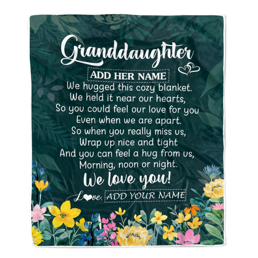 Personalized Granddaughter Blanket From Grandma Floral Green We Love You Granddaughter Birthday Gifts Graduation Christmas Customized Fleece Blanket | siriusteestore
