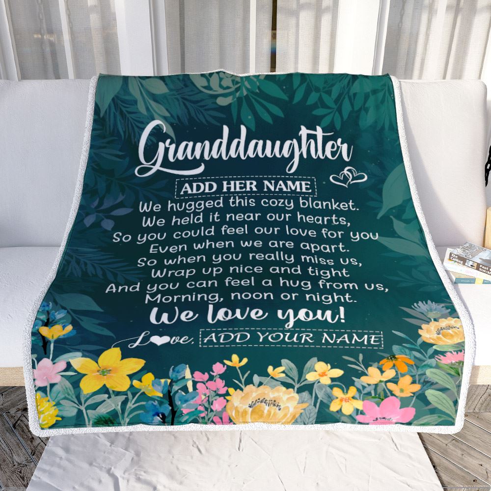 Personalized Granddaughter Blanket From Grandma Floral Green We Love You Granddaughter Birthday Gifts Graduation Christmas Customized Fleece Blanket | siriusteestore