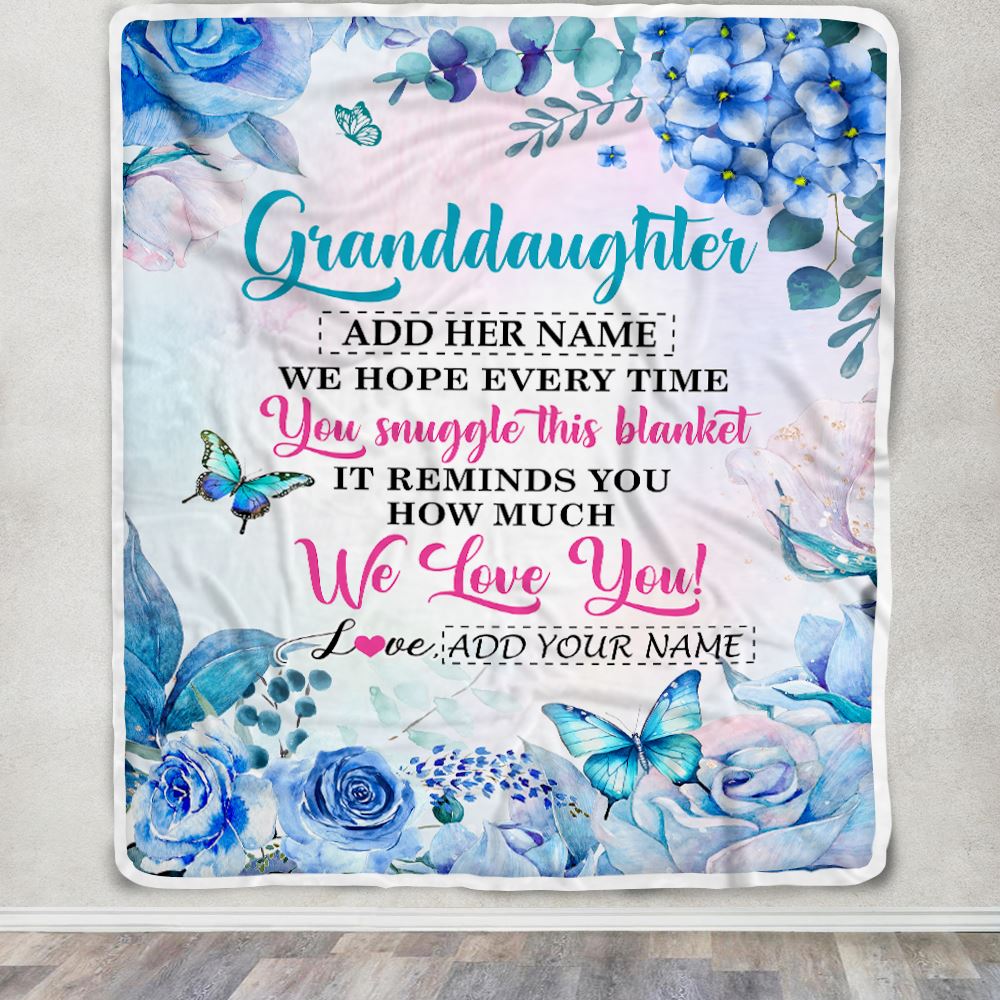 Personalized Granddaughter Blanket From Grandma Floral Print We Love You Granddaughter Birthday Gifts Graduation Christmas Customized Fleece Blanket | siriusteestore