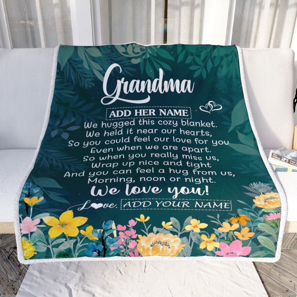 Personalized Grandma Blanket From Granddaughter Grandson Floral Green We Love You Grandma Birthday Gifts Mothers Day Christmas Customized Fleece Blanket | siriusteestore