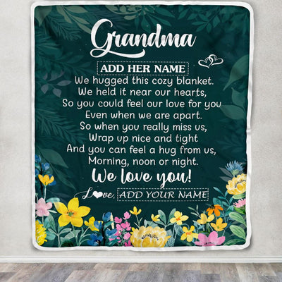 Personalized Grandma Blanket From Granddaughter Grandson Floral Green We Love You Grandma Birthday Gifts Mothers Day Christmas Customized Fleece Blanket | siriusteestore
