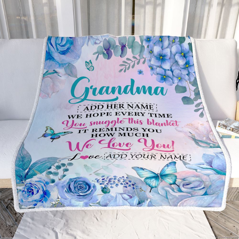 Personalized Grandma Blanket From Granddaughter Grandson Floral Print We Love You Grandma Birthday Gifts Mothers Day Christmas Customized Fleece Blanket | siriusteestore