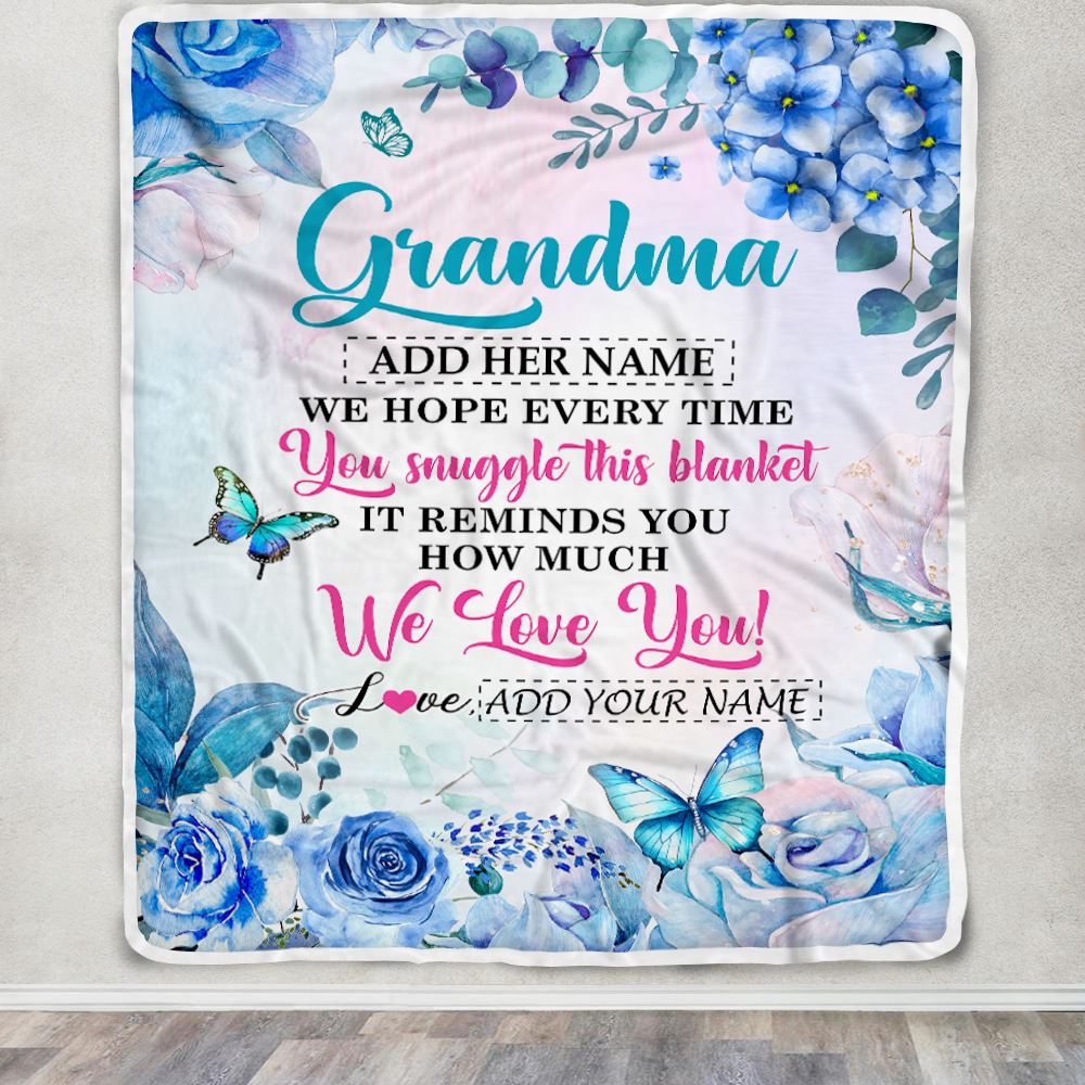 Personalized Grandma Blanket From Granddaughter Grandson Floral Print We Love You Grandma Birthday Gifts Mothers Day Christmas Customized Fleece Blanket | siriusteestore