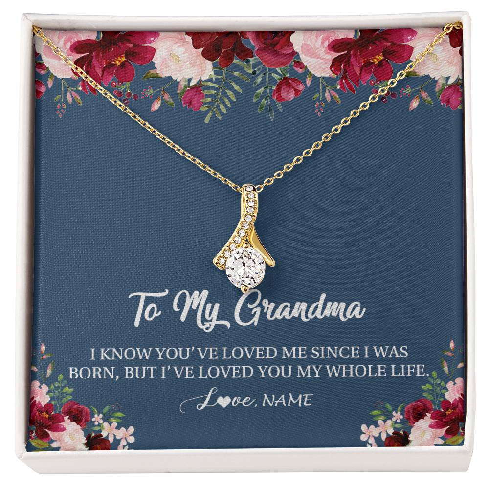 Alluring Beauty Necklace 18K Yellow Gold Finish | Personalized Grandma Necklace From Grandkids Granddaughter Grandson I've Loved You My Whole Life Floral Grandma Birthday Mothers Day Christmas Customized Message Card | siriusteestore