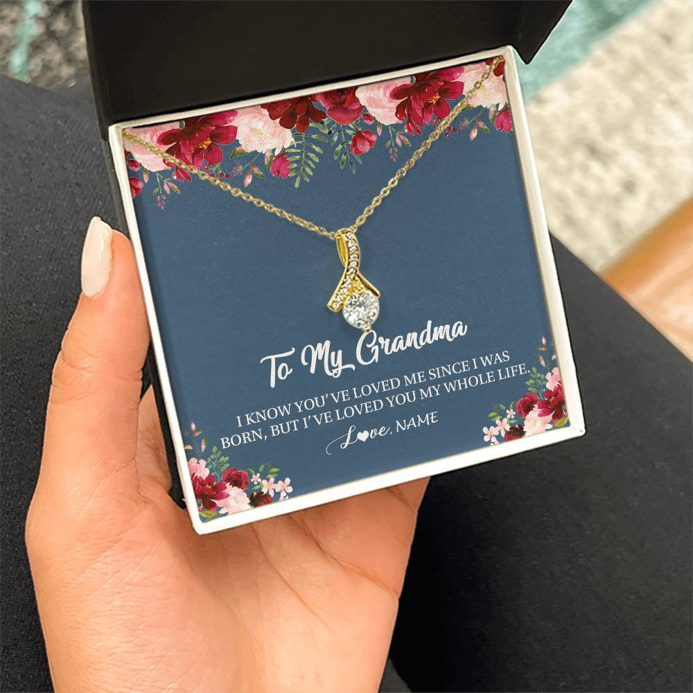 Alluring Beauty Necklace 18K Yellow Gold Finish | Personalized Grandma Necklace From Grandkids Granddaughter Grandson I've Loved You My Whole Life Floral Grandma Birthday Mothers Day Christmas Customized Message Card | siriusteestore