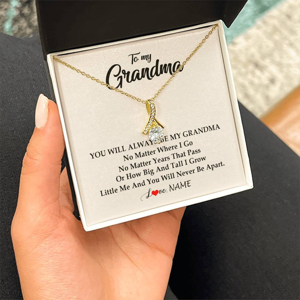 Alluring Beauty Necklace 18K Yellow Gold Finish | Personalized Grandma Necklace From Grandkids Granddaughter Grandson You Will Always Be My Grandma Birthday Mothers Day Christmas Customized Gift Box Message Card | siriusteestore