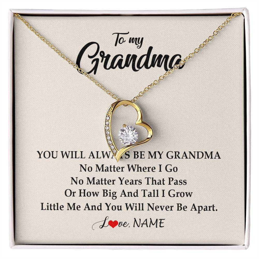 Forever Love Necklace 18K Yellow Gold Finish | Personalized Grandma Necklace From Grandkids Granddaughter Grandson You Will Always Be My Grandma Birthday Mothers Day Christmas Customized Gift Box Message Card | siriusteestore