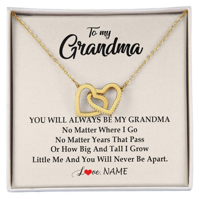Interlocking Hearts Necklace 18K Yellow Gold Finish | Personalized Grandma Necklace From Grandkids Granddaughter Grandson You Will Always Be My Grandma Birthday Mothers Day Christmas Customized Gift Box Message Card | siriusteestore