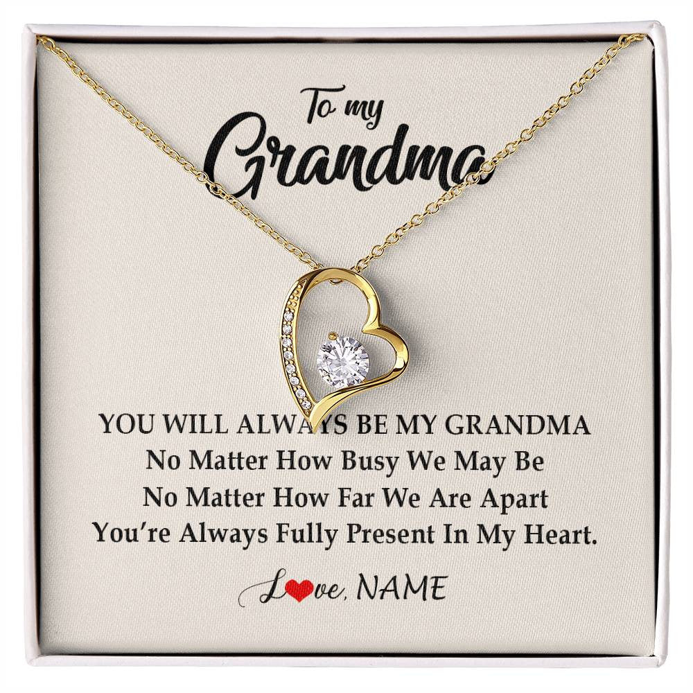 Forever Love Necklace 18K Yellow Gold Finish | Personalized Grandma Necklace From Grandkids Granddaughter Grandson You're Always In My Heart Grandma Birthday Mothers Day Customized Gift Box Message Card | siriusteestore