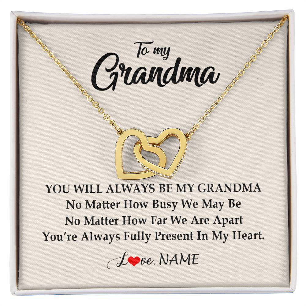 Interlocking Hearts Necklace 18K Yellow Gold Finish | Personalized Grandma Necklace From Grandkids Granddaughter Grandson You're Always In My Heart Grandma Birthday Mothers Day Customized Gift Box Message Card | siriusteestore