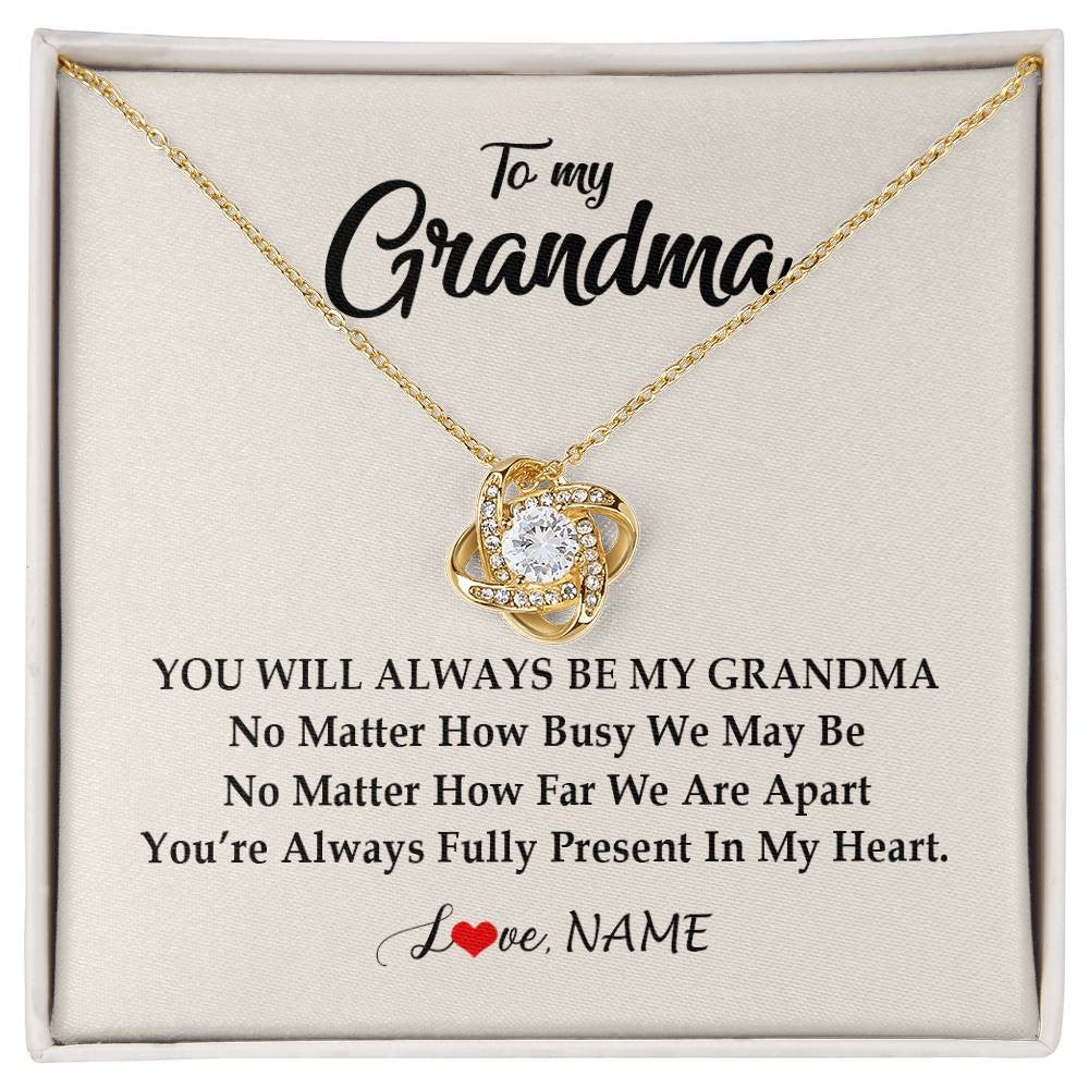 Love Knot Necklace 18K Yellow Gold Finish | Personalized Grandma Necklace From Grandkids Granddaughter Grandson You're Always In My Heart Grandma Birthday Mothers Day Customized Gift Box Message Card | siriusteestore