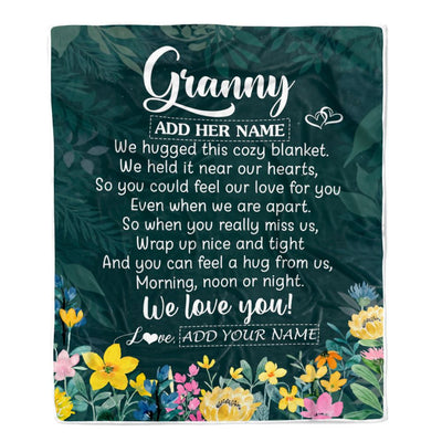 Personalized Granny Blanket From Grandkids Granddaughter Floral Green We Love You Granny Birthday Gifts Mothers Day Christmas Customized Fleece Throw Blanket | siriusteestore