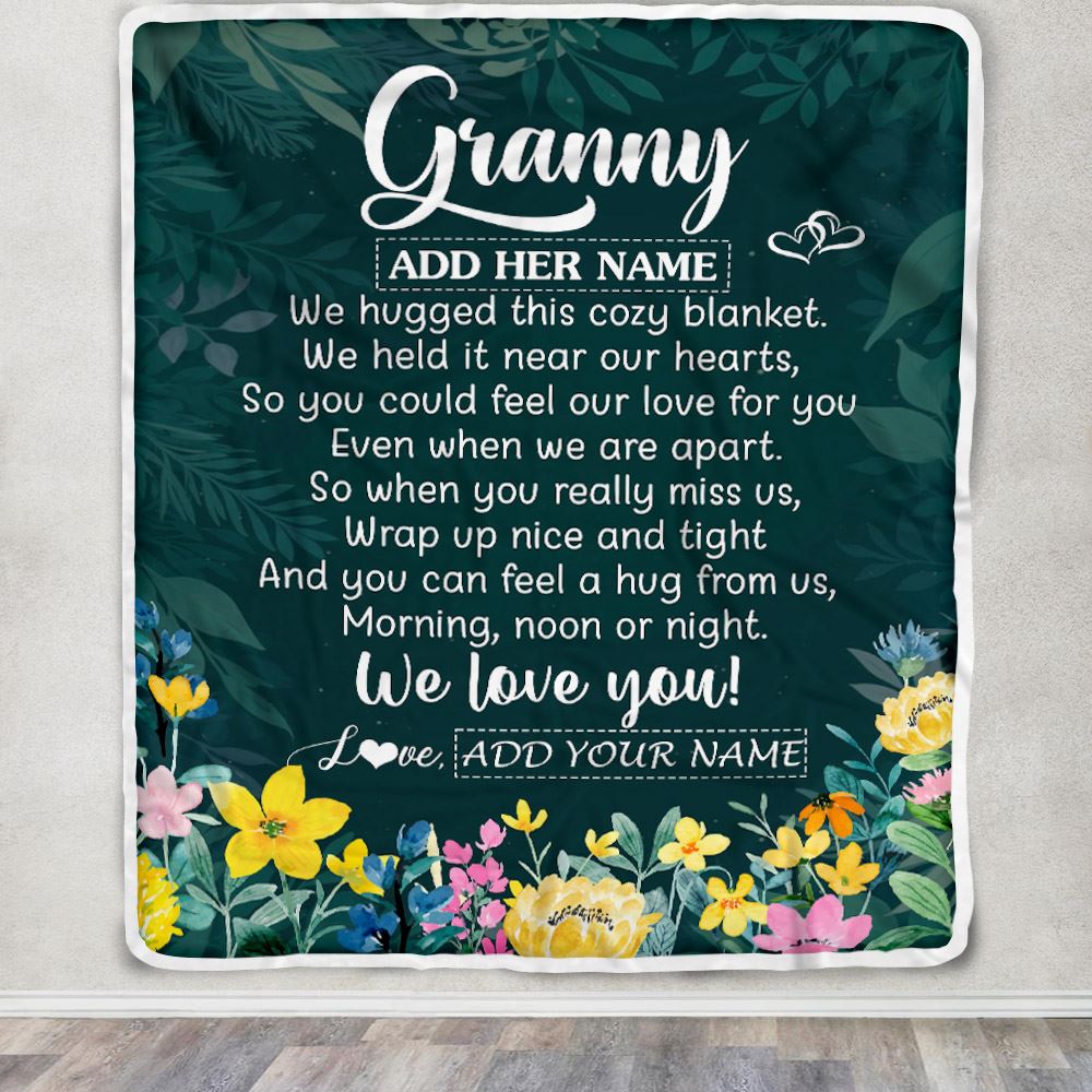 Personalized Granny Blanket From Grandkids Granddaughter Floral Green We Love You Granny Birthday Gifts Mothers Day Christmas Customized Fleece Throw Blanket | siriusteestore