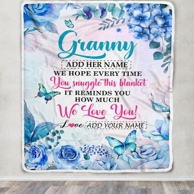 Personalized Granny Blanket From Grandkids Granddaughter Floral Print We Love You Granny Birthday Gifts Mothers Day Christmas Customized Fleece Throw Blanket | siriusteestore