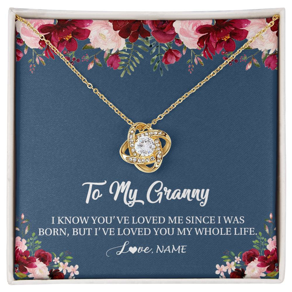 Love Knot Necklace 18K Yellow Gold Finish | Personalized Granny Necklace From Grandkids Granddaughter Grandson I've Loved You My Whole Life Floral Granny Birthday Mothers Day Christmas Customized Message Card | siriusteestore