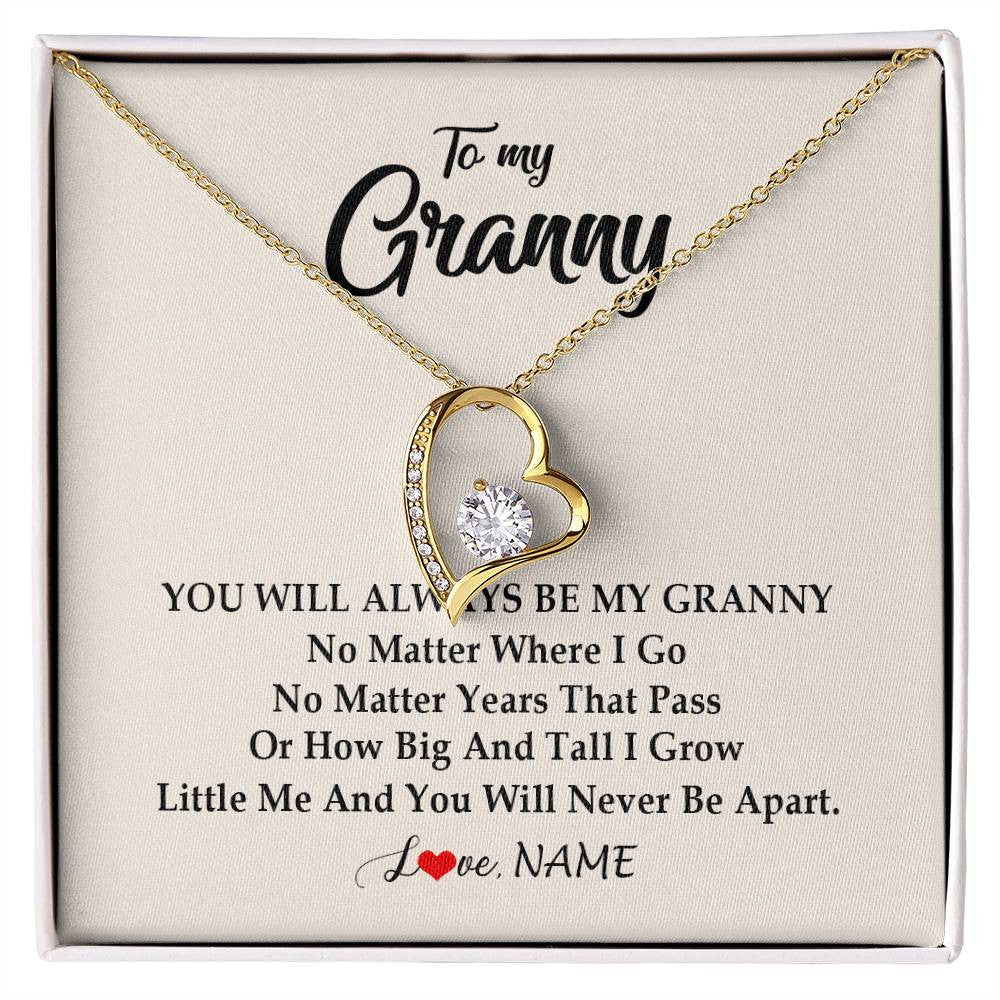 Forever Love Necklace 18K Yellow Gold Finish | Personalized Granny Necklace From Grandkids Granddaughter Grandson You Will Always Be My Granny Birthday Mothers Day Christmas Customized Gift Box Message Card | siriusteestore