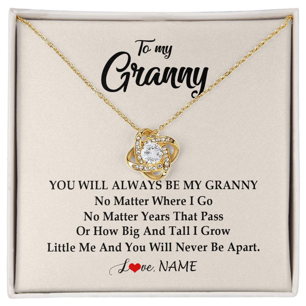 Love Knot Necklace 18K Yellow Gold Finish | Personalized Granny Necklace From Grandkids Granddaughter Grandson You Will Always Be My Granny Birthday Mothers Day Christmas Customized Gift Box Message Card | siriusteestore