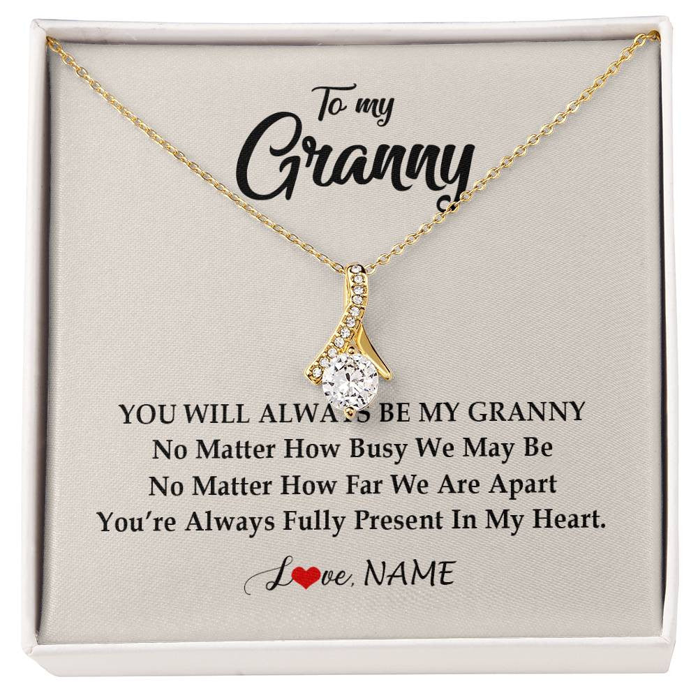 Alluring Beauty Necklace 18K Yellow Gold Finish | Personalized Granny Necklace From Grandkids Granddaughter Grandson You're Always In My Heart Granny Birthday Mothers Day Customized Gift Box Message Card | siriusteestore