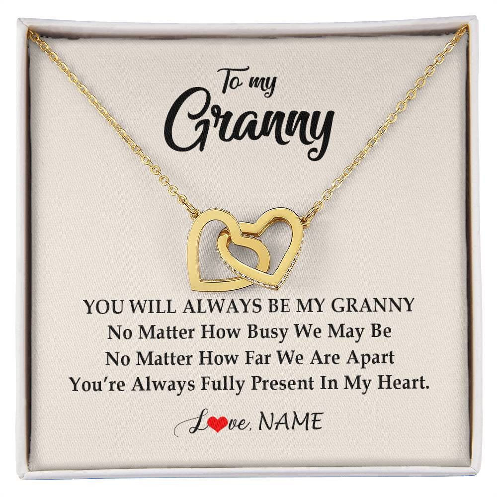 Interlocking Hearts Necklace 18K Yellow Gold Finish | Personalized Granny Necklace From Grandkids Granddaughter Grandson You're Always In My Heart Granny Birthday Mothers Day Customized Gift Box Message Card | siriusteestore