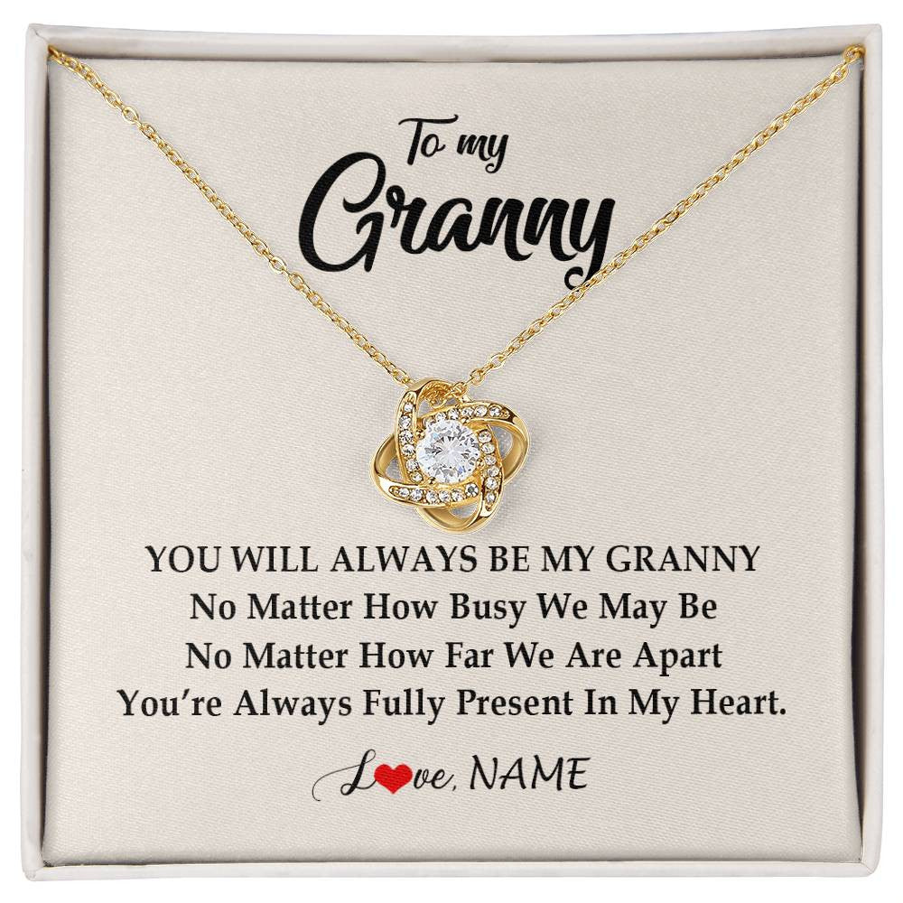 Love Knot Necklace 18K Yellow Gold Finish | Personalized Granny Necklace From Grandkids Granddaughter Grandson You're Always In My Heart Granny Birthday Mothers Day Customized Gift Box Message Card | siriusteestore