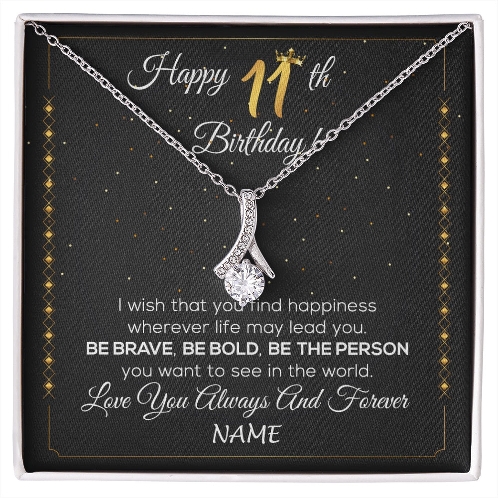 Alluring Beauty Necklace 14K White Gold Finish | 1 | Personalized Happy 11th Birthday Necklace For Her Women Daughter Niece Sister Goddaughter Granddaughter 11 Year Old Birthday Customized Gift Box Message Card | siriusteestore.myshopify