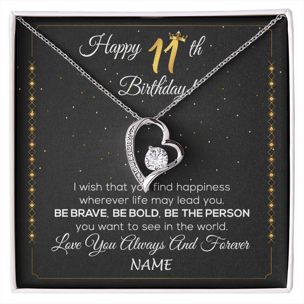 Forever Love Necklace 14K White Gold Finish | 1 | Personalized Happy 11th Birthday Necklace For Her Women Daughter Niece Sister Goddaughter Granddaughter 11 Year Old Birthday Customized Gift Box Message Card | siriusteestore.myshopify