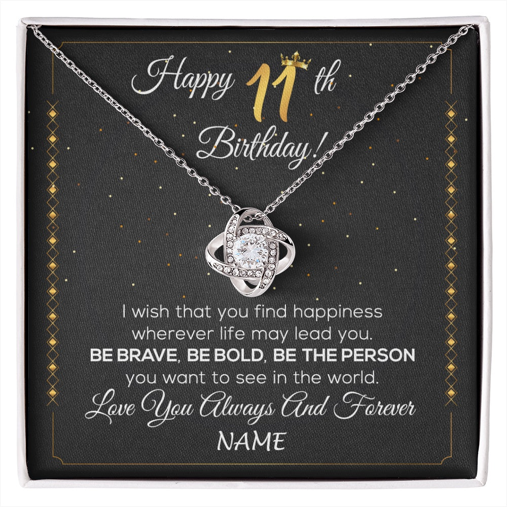 Love Knot Necklace 14K White Gold Finish | 1 | Personalized Happy 11th Birthday Necklace For Her Women Daughter Niece Sister Goddaughter Granddaughter 11 Year Old Birthday Customized Gift Box Message Card | siriusteestore.myshopify