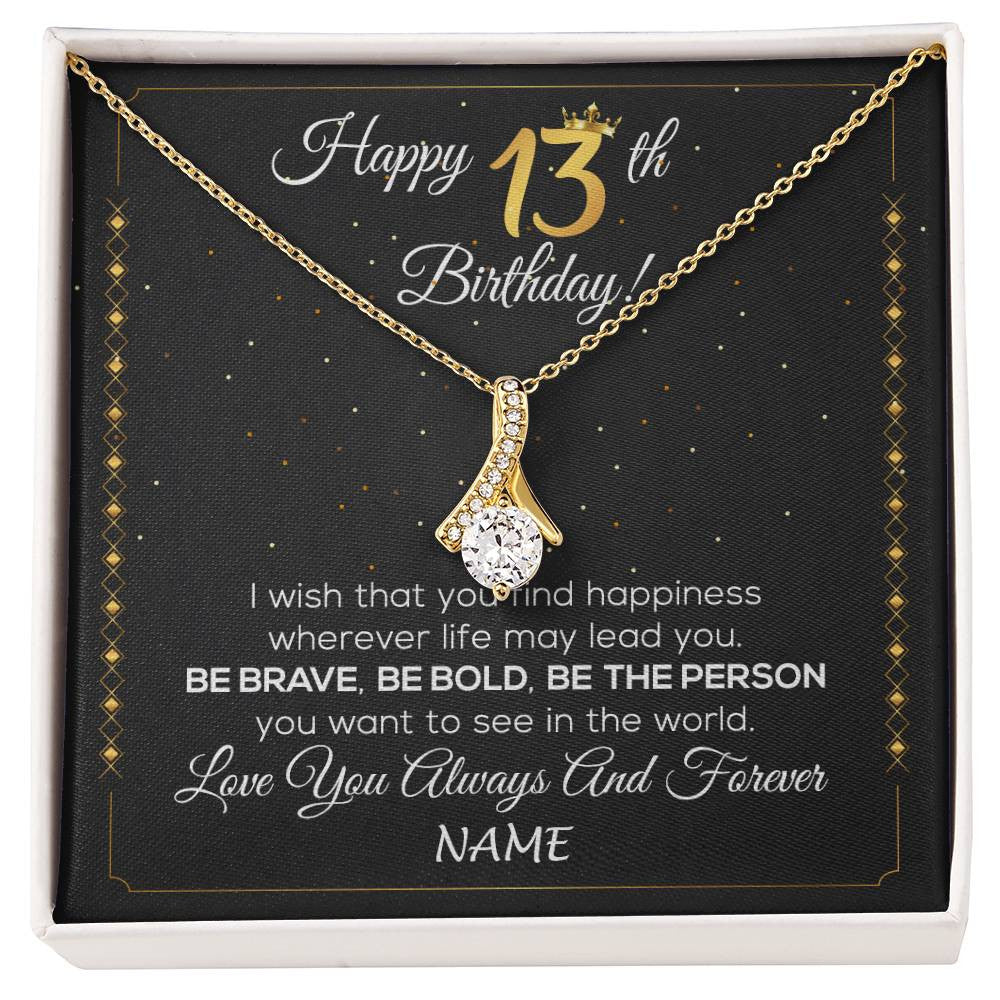 Alluring Beauty Necklace 18K Yellow Gold Finish | 1 | Personalized Happy 13th Birthday Necklace For Her Girls Daughter Niece Sister Goddaughter Granddaughter 13 Year Old Birthday Customized Gift Box Message Card | siriusteestore