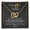 Interlocking Hearts Necklace 18K Yellow Gold Finish | 1 | Personalized Happy 13th Birthday Necklace For Her Girls Daughter Niece Sister Goddaughter Granddaughter 13 Year Old Birthday Customized Gift Box Message Card | siriusteestore