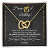 Interlocking Hearts Necklace 18K Yellow Gold Finish | 1 | Personalized Happy 15Th Birthday Necklace For Her Girls Daughter Niece Sister Goddaughter Granddaughter 15 Year Old Birthday Customized Gift Box Message Card | siriusteestore
