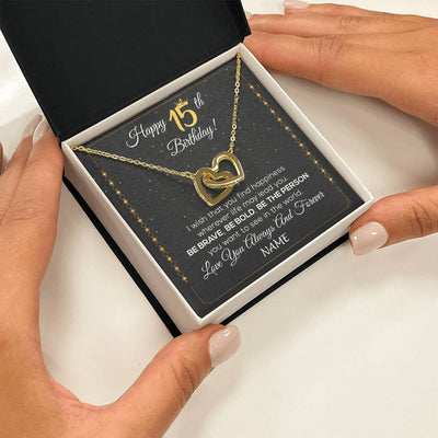 Interlocking Hearts Necklace 18K Yellow Gold Finish | 2 | Personalized Happy 15Th Birthday Necklace For Her Girls Daughter Niece Sister Goddaughter Granddaughter 15 Year Old Birthday Customized Gift Box Message Card | siriusteestore