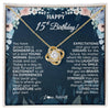 Love Knot Necklace 18K Yellow Gold Finish | 1 | Personalized Happy 15th Birthday Gifts Necklace Sweet Fifteen 15th Year Old Girl Birthday Gift Ideas For Her Daughter Niece Jewelry Gift Box Message Card | siriusteestore