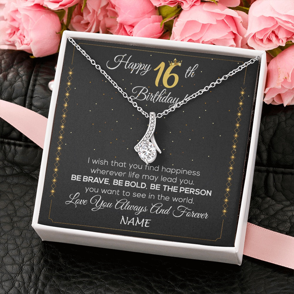 Alluring Beauty Necklace 14K White Gold Finish | 2 | Personalized Happy 16Th Birthday Necklace For Her Women Daughter Niece Sister Goddaughter Granddaughter 16 Year Old Birthday Customized Gift Box Message Card | siriusteestore.myshopify