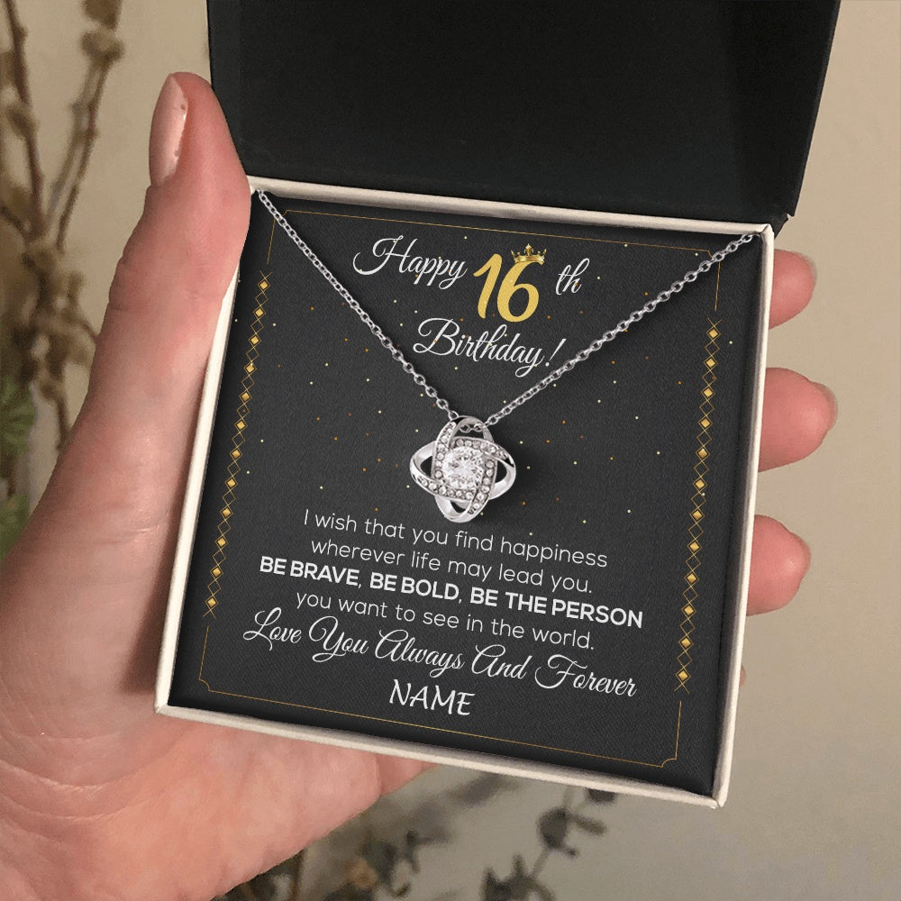 Love Knot Necklace 14K White Gold Finish | 2 | Personalized Happy 16Th Birthday Necklace For Her Women Daughter Niece Sister Goddaughter Granddaughter 16 Year Old Birthday Customized Gift Box Message Card | siriusteestore.myshopify