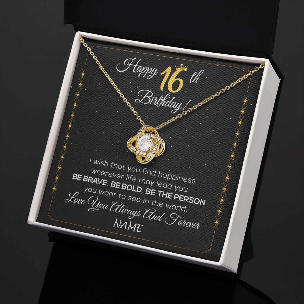 Love Knot Necklace 18K Yellow Gold Finish | 2 | Personalized Happy 16Th Birthday Necklace For Her Women Daughter Niece Sister Goddaughter Granddaughter 16 Year Old Birthday Customized Gift Box Message Card | siriusteestore.myshopify