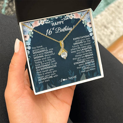 Alluring Beauty Necklace 18K Yellow Gold Finish | 2 | Personalized Happy 16th Birthday Gifts Necklace Sweet Fifteen 16th Year Old Girl Birthday Gift Ideas For Her Daughter Niece Jewelry Gift Box Message Card | siriusteestore