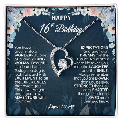 Forever Love Necklace 14K White Gold Finish | 1 | Personalized Happy 16th Birthday Gifts Necklace Sweet Fifteen 16th Year Old Girl Birthday Gift Ideas For Her Daughter Niece Jewelry Gift Box Message Card | siriusteestore