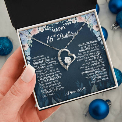 Forever Love Necklace 14K White Gold Finish | 2 | Personalized Happy 16th Birthday Gifts Necklace Sweet Fifteen 16th Year Old Girl Birthday Gift Ideas For Her Daughter Niece Jewelry Gift Box Message Card | siriusteestore