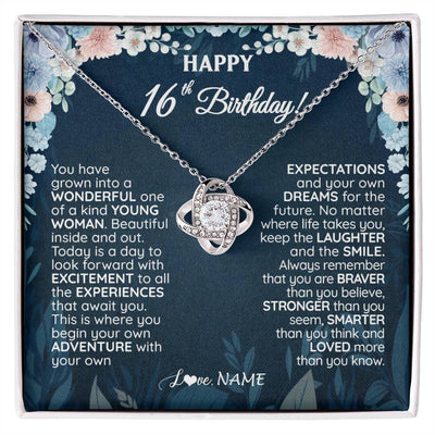 Love Knot Necklace 14K White Gold Finish | 1 | Personalized Happy 16th Birthday Gifts Necklace Sweet Fifteen 16th Year Old Girl Birthday Gift Ideas For Her Daughter Niece Jewelry Gift Box Message Card | siriusteestore
