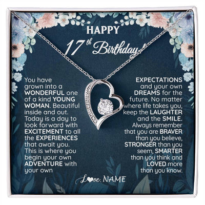 Forever Love Necklace 14K White Gold Finish | 1 | Personalized Happy 17th Birthday Gifts Necklace Sweet Fifteen 17th Year Old Girl Birthday Gift Ideas For Her Daughter Niece Jewelry Gift Box Message Card | siriusteestore