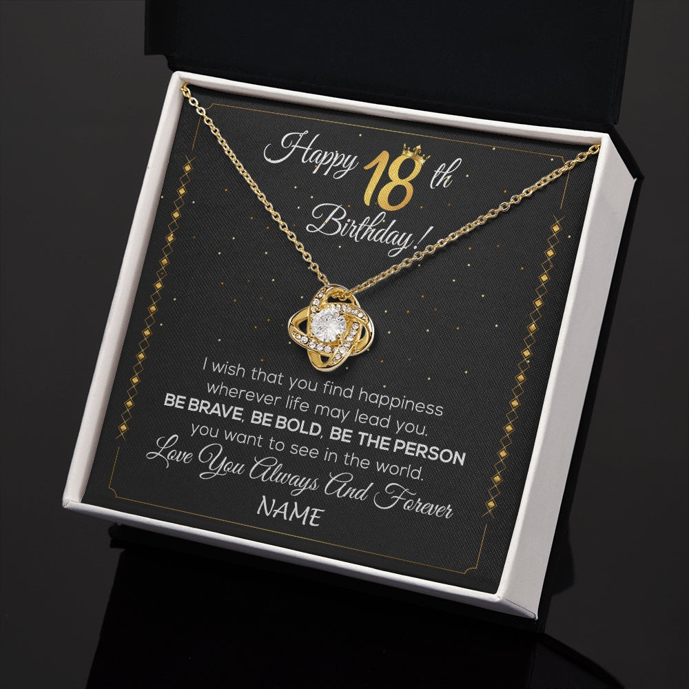 Love Knot Necklace 18K Yellow Gold Finish | 2 | Personalized Happy 18Th Birthday Necklace For Her Women Daughter Niece Sister Goddaughter Granddaughter 18 Year Old Birthday Customized Gift Box Message Card | siriusteestore.myshopify